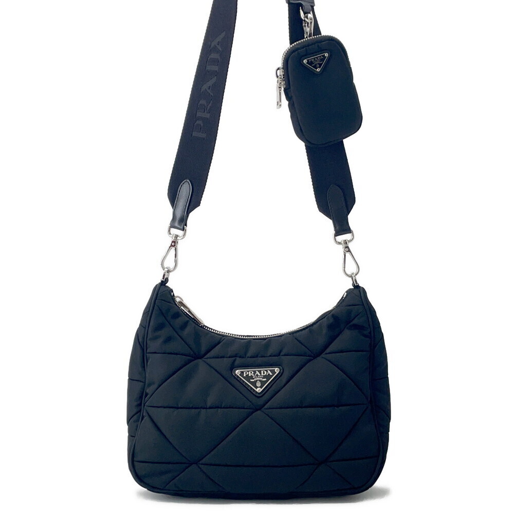 Prada Shoulder Bag Tessuto Quilted Clutch Black